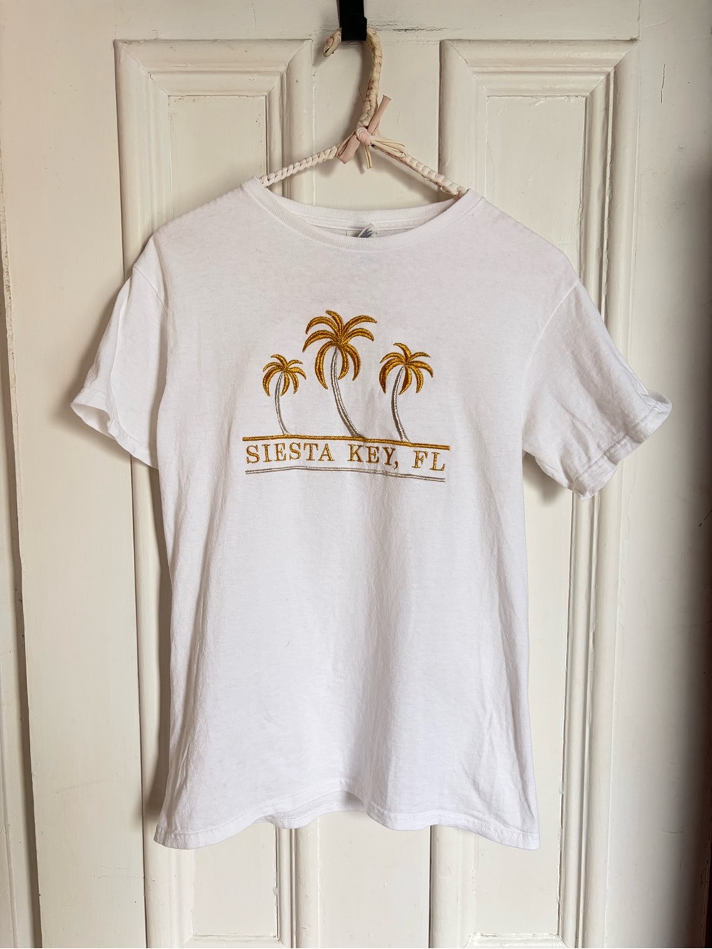 Vintage Siesta Key FL Palm Graphic Tee - White & Gold